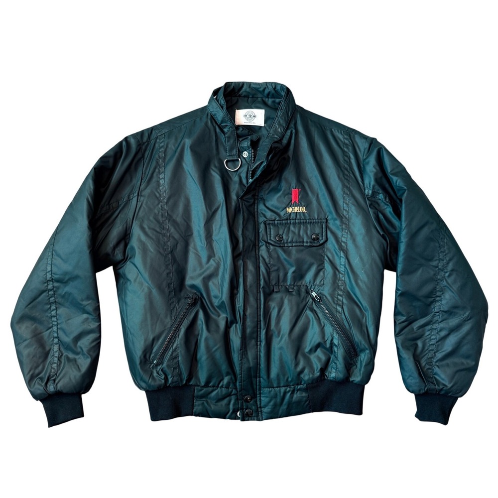 Vintage Michelob Beer Bomber Jacket Mens‎ L Black Made in USA Zip Up